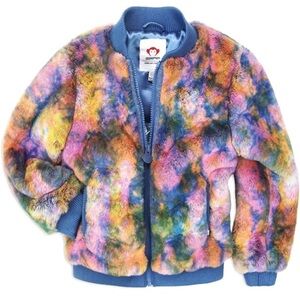 Appaman Nikki Bomber Rainbow Mutli Color Faux Fur  Jacket Size 7